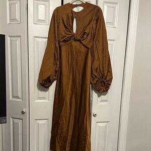 Chic Long Sleeve Brown Dress
